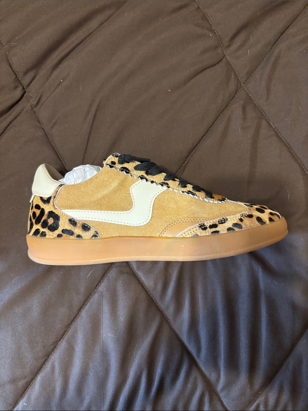 Mi.iM Tan Suede Leopard Accent Sneakers